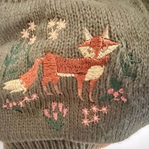 ROMWE Olive Green Fox Embroidered Sweater